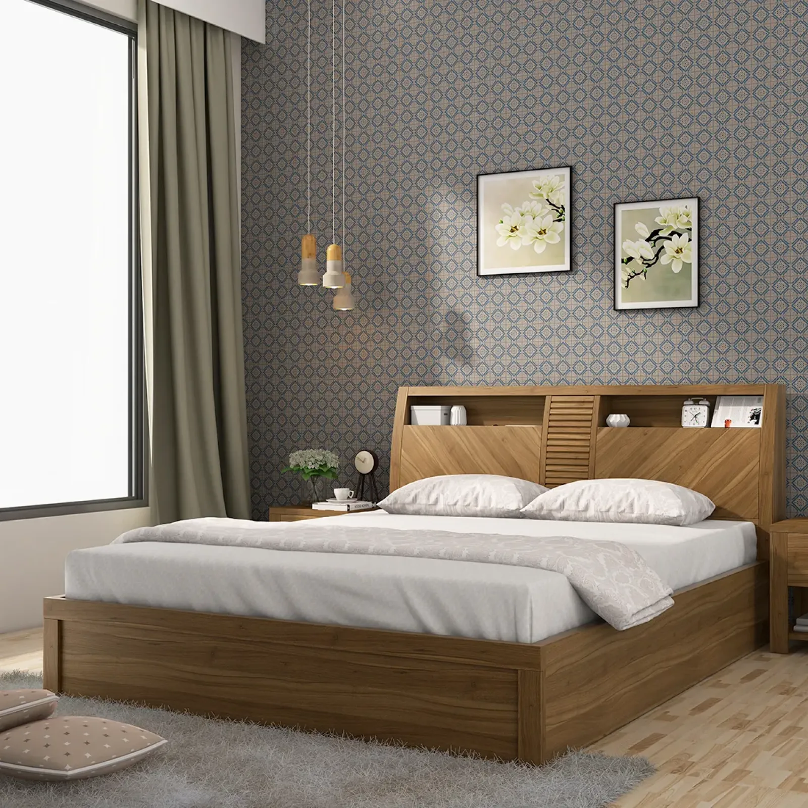 Monarch V4 King Bed 3/4th Lift On Storage - Natural Teak